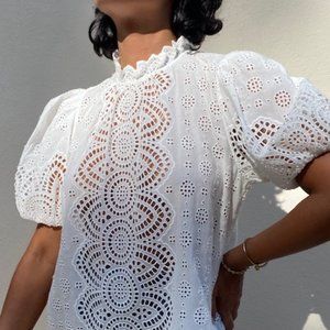 Ulla Johnson White Eyelet Short Sleeve Blouse